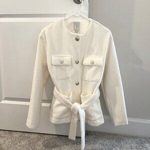 Joie Cream White Wool Blend Peacoat Coat Jacket with Tie Waist XS